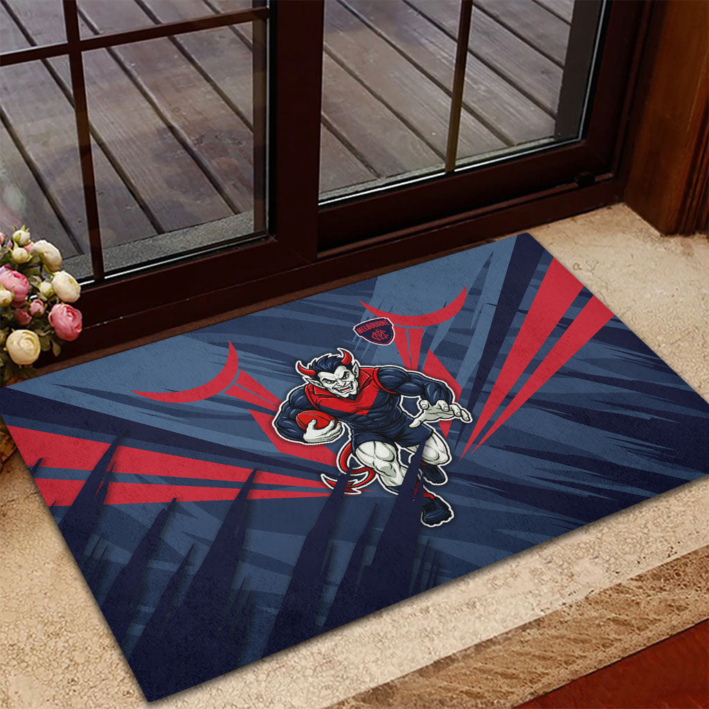 Melbourne Demons Australian Football Rubber Doormat Fierce Devil Mascot - Bold Team Colors