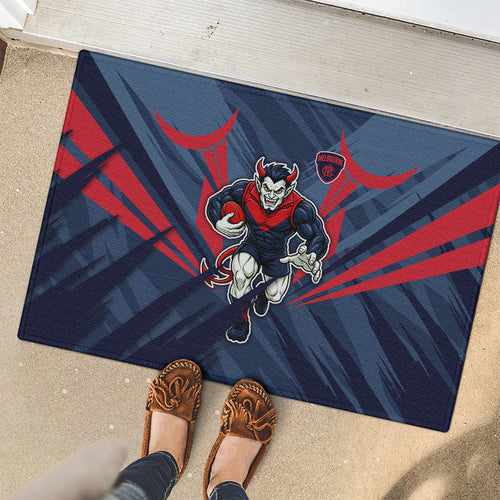 Melbourne Demons Australian Football Rubber Doormat Fierce Devil Mascot - Bold Team Colors