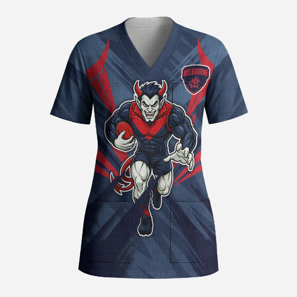 Melbourne Demons Australian Football Scrub Top Fierce Devil Mascot - Bold Team Colors