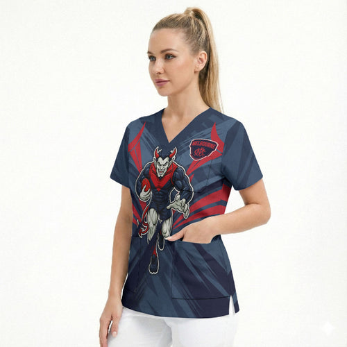 Melbourne Demons Australian Football Scrub Top Fierce Devil Mascot - Bold Team Colors