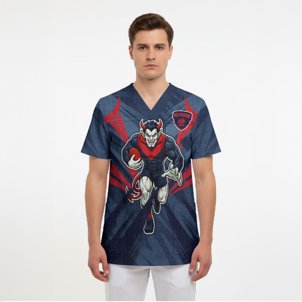 Melbourne Demons Australian Football Scrub Top Fierce Devil Mascot - Bold Team Colors