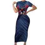 Melbourne Demons Australian Football Short Sleeve Bodycon Dress Fierce Devil Mascot - Bold Team Colors