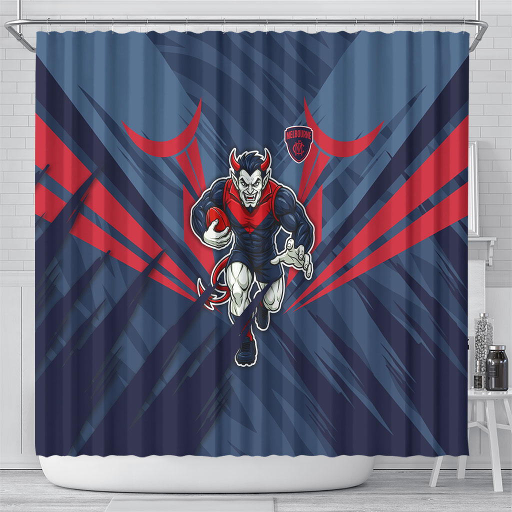 Melbourne Demons Australian Football Shower Curtain Fierce Devil Mascot - Bold Team Colors