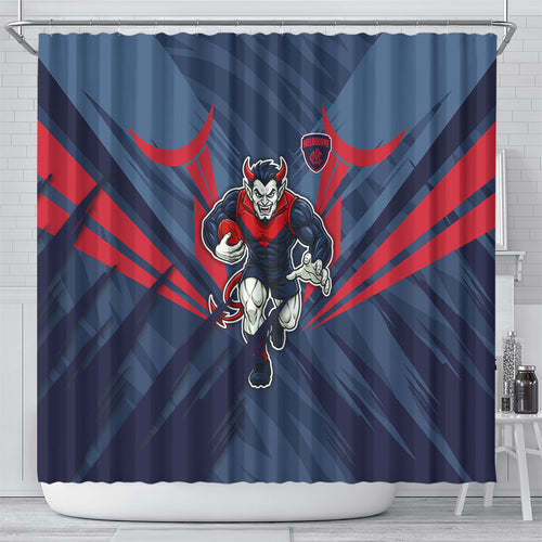 Melbourne Demons Australian Football Shower Curtain Fierce Devil Mascot - Bold Team Colors