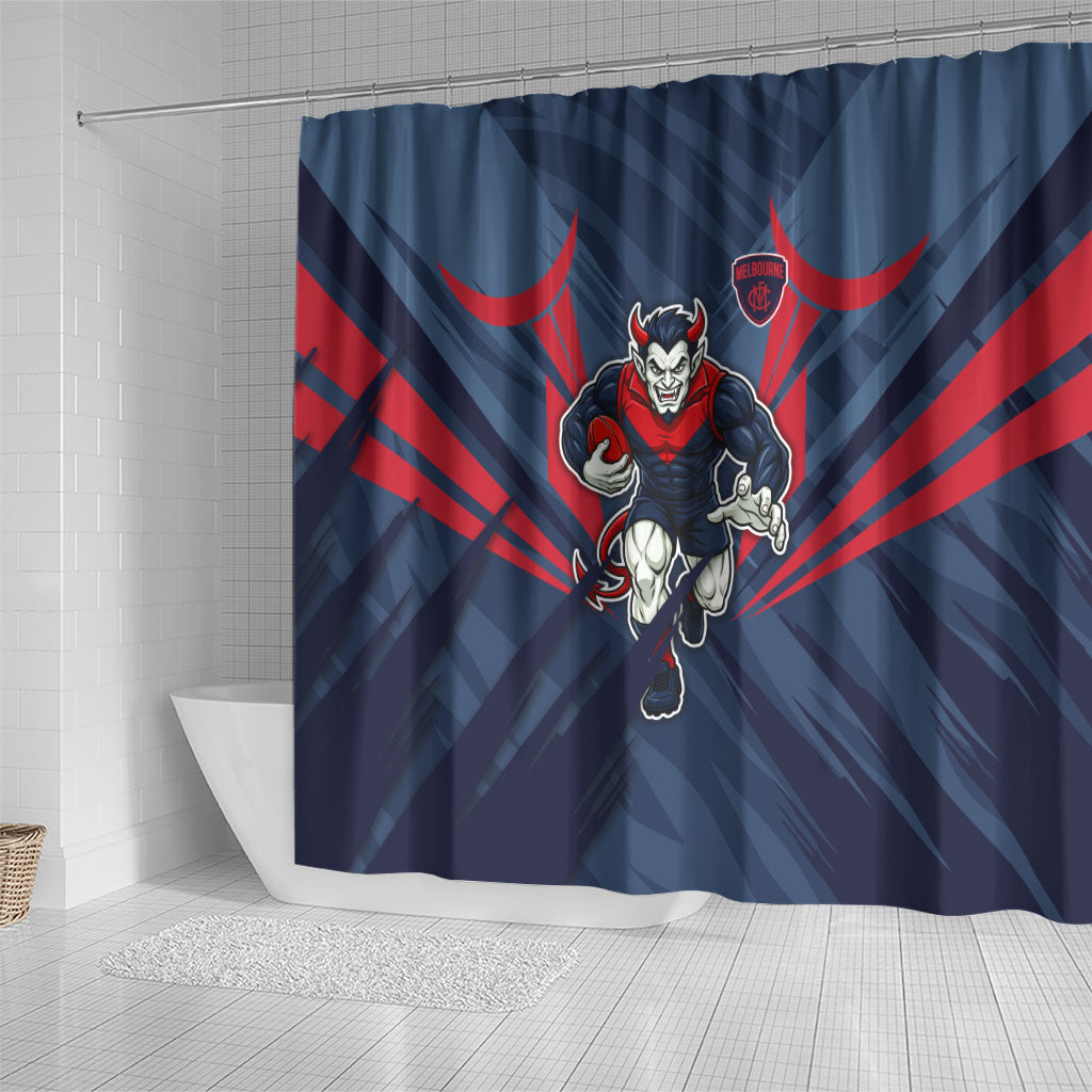 Melbourne Demons Australian Football Shower Curtain Fierce Devil Mascot - Bold Team Colors