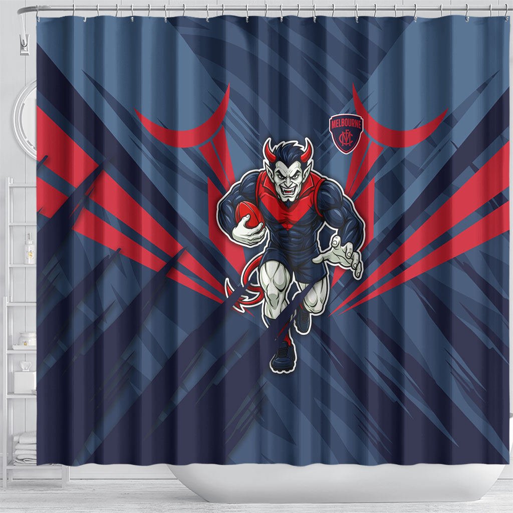 Melbourne Demons Australian Football Shower Curtain Fierce Devil Mascot - Bold Team Colors