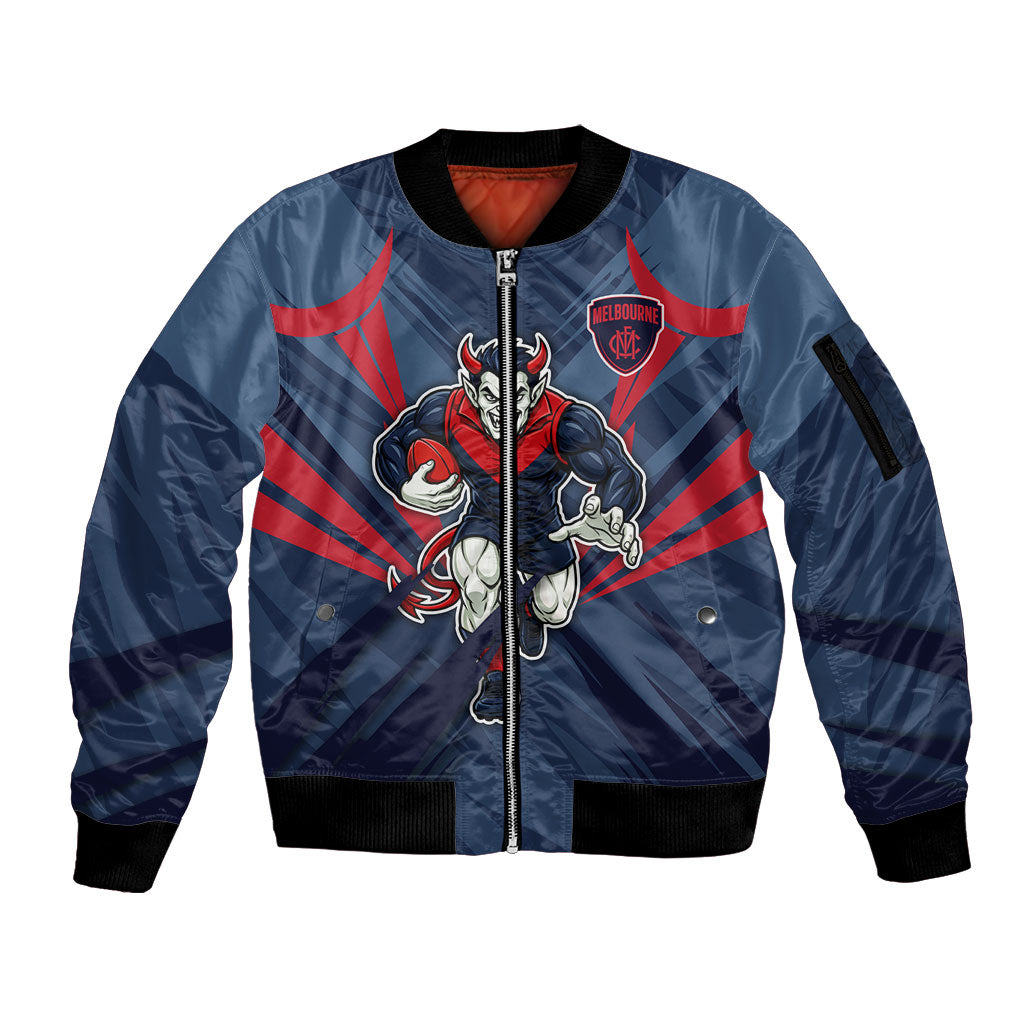 Melbourne Demons Australian Football Sleeve Zip Bomber Jacket Fierce Devil Mascot - Bold Team Colors