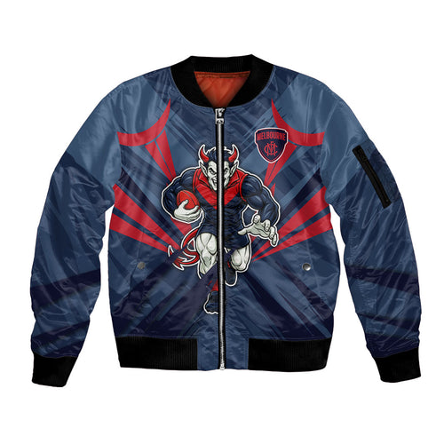 Melbourne Demons Australian Football Sleeve Zip Bomber Jacket Fierce Devil Mascot - Bold Team Colors