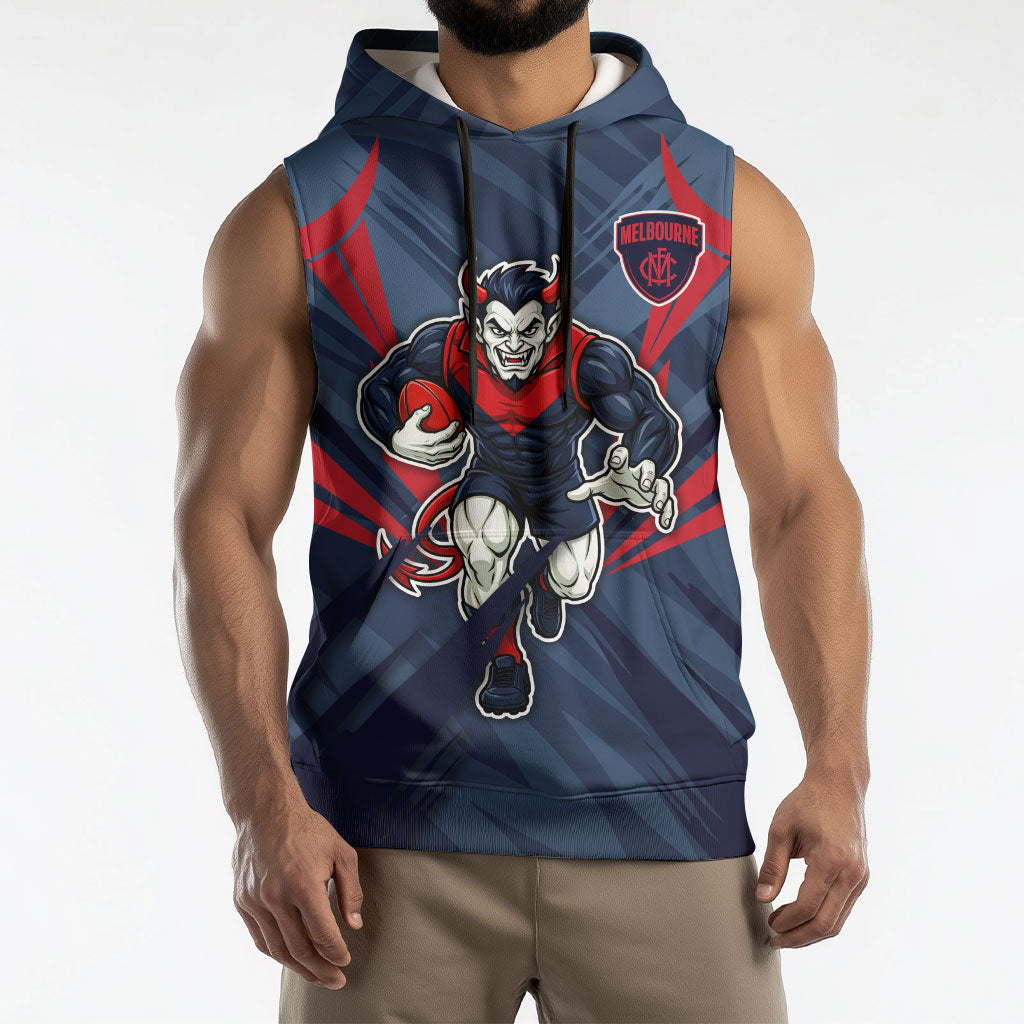 Melbourne Demons Australian Football Sleeveless Hoodie Fierce Devil Mascot - Bold Team Colors