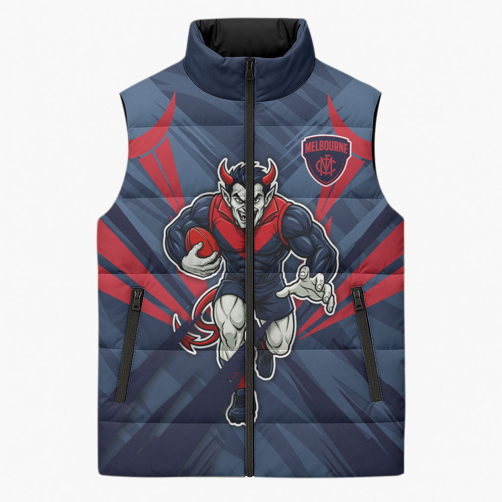 Melbourne Demons Australian Football Sleeveless Puffer Jacket Fierce Devil Mascot - Bold Team Colors