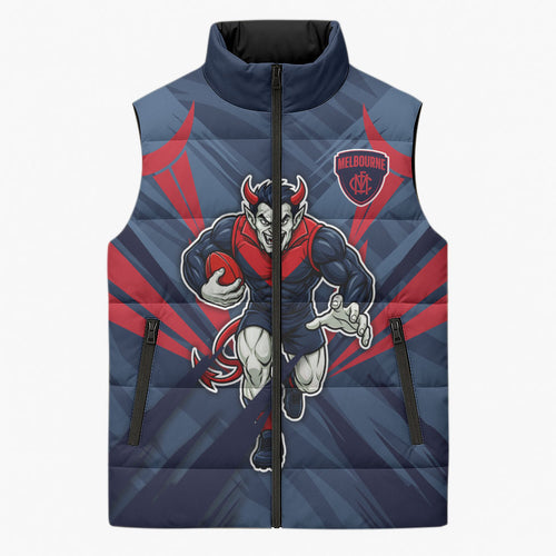 Melbourne Demons Australian Football Sleeveless Puffer Jacket Fierce Devil Mascot - Bold Team Colors