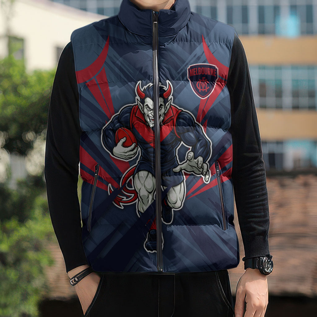 Melbourne Demons Australian Football Sleeveless Puffer Jacket Fierce Devil Mascot - Bold Team Colors