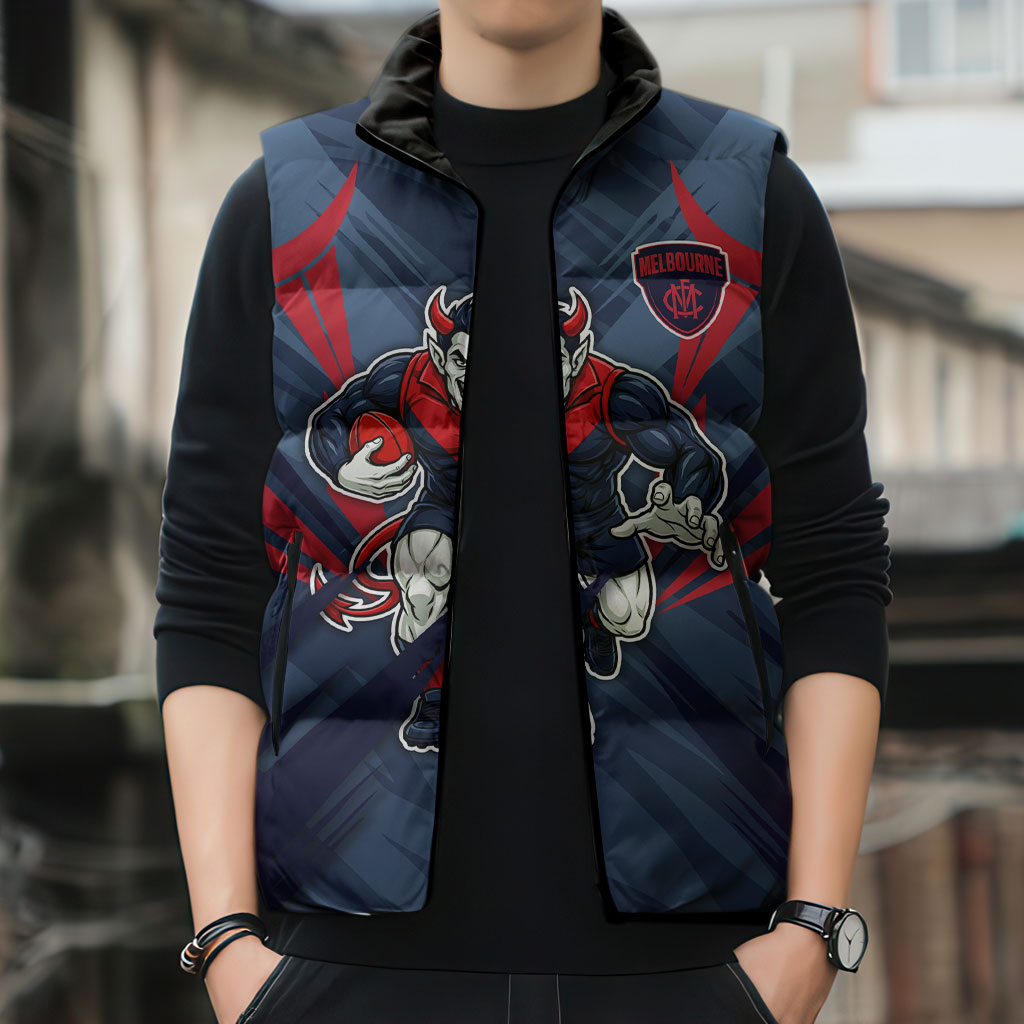 Melbourne Demons Australian Football Sleeveless Puffer Jacket Fierce Devil Mascot - Bold Team Colors