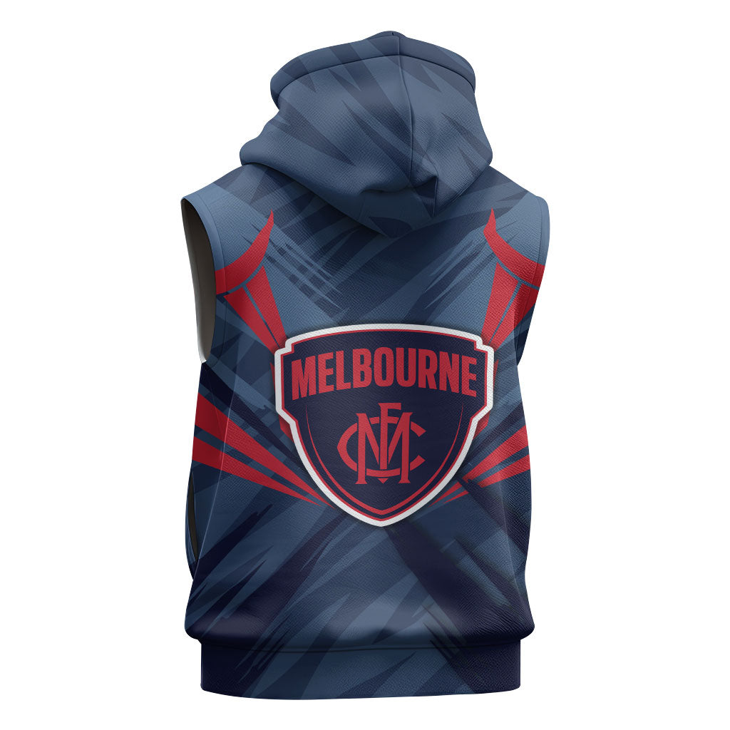 Melbourne Demons Australian Football Sleeveless Zip Hoodie Fierce Devil Mascot - Bold Team Colors
