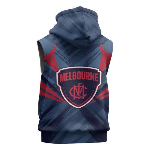 Melbourne Demons Australian Football Sleeveless Zip Hoodie Fierce Devil Mascot - Bold Team Colors