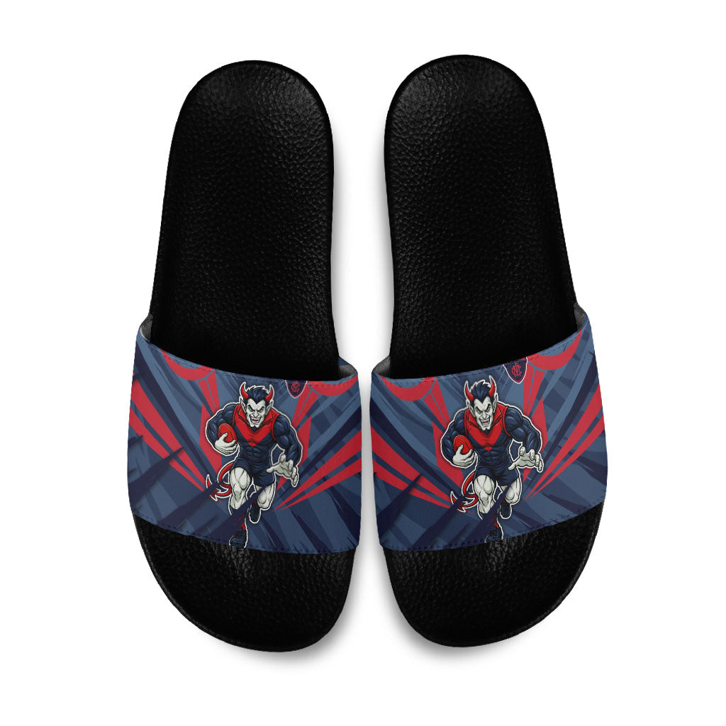 Melbourne Demons Australian Football Slide Sandals Fierce Devil Mascot - Bold Team Colors