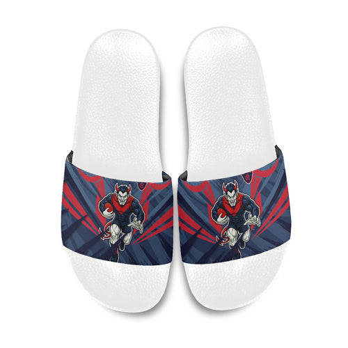 Melbourne Demons Australian Football Slide Sandals Fierce Devil Mascot - Bold Team Colors