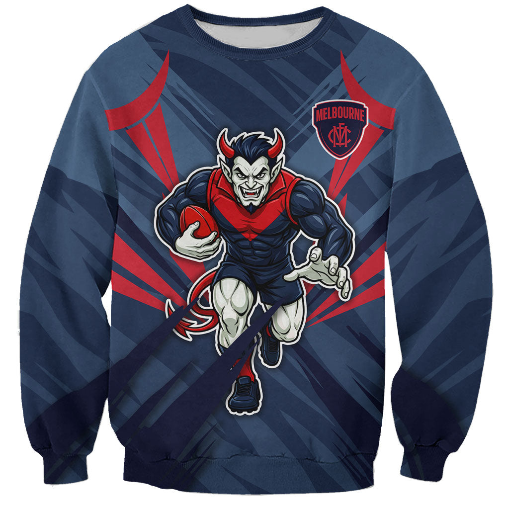 Melbourne Demons Australian Football Sweatshirt Fierce Devil Mascot - Bold Team Colors