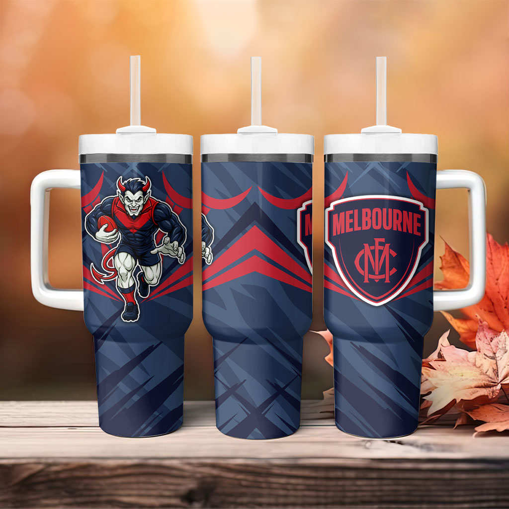 Melbourne Demons Australian Football Tumbler With Handle Fierce Devil Mascot - Bold Team Colors