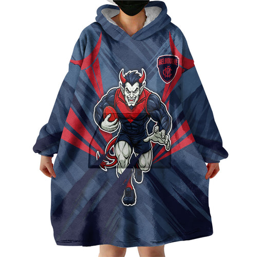 Melbourne Demons Australian Football Wearable Blanket Hoodie Fierce Devil Mascot - Bold Team Colors