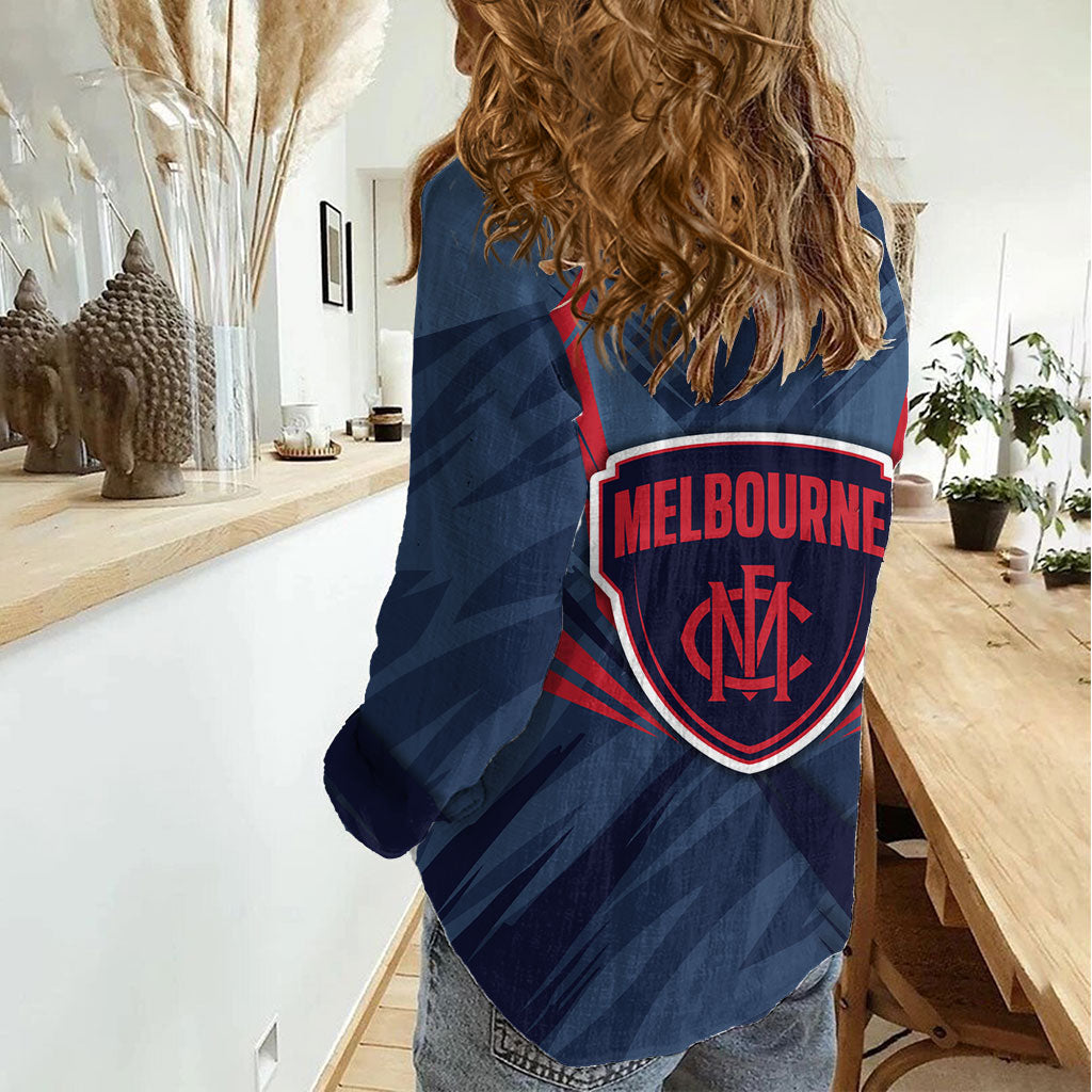 Melbourne Demons Australian Football Women Casual Shirt Fierce Devil Mascot - Bold Team Colors