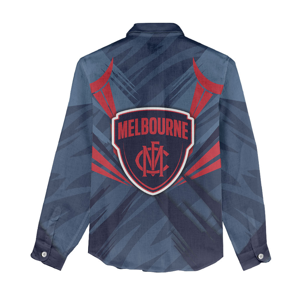 Melbourne Demons Australian Football Women Casual Shirt Fierce Devil Mascot - Bold Team Colors