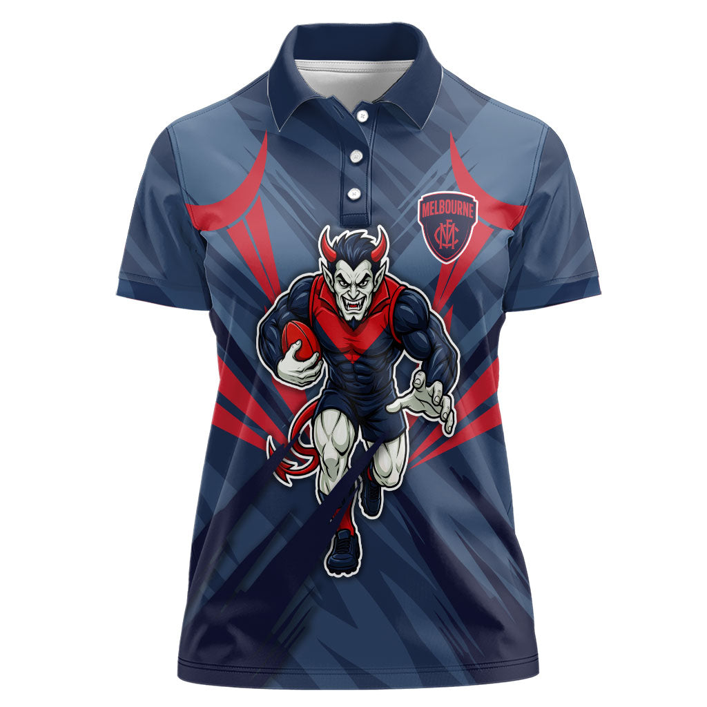 Melbourne Demons Australian Football Women Polo Shirt Fierce Devil Mascot - Bold Team Colors