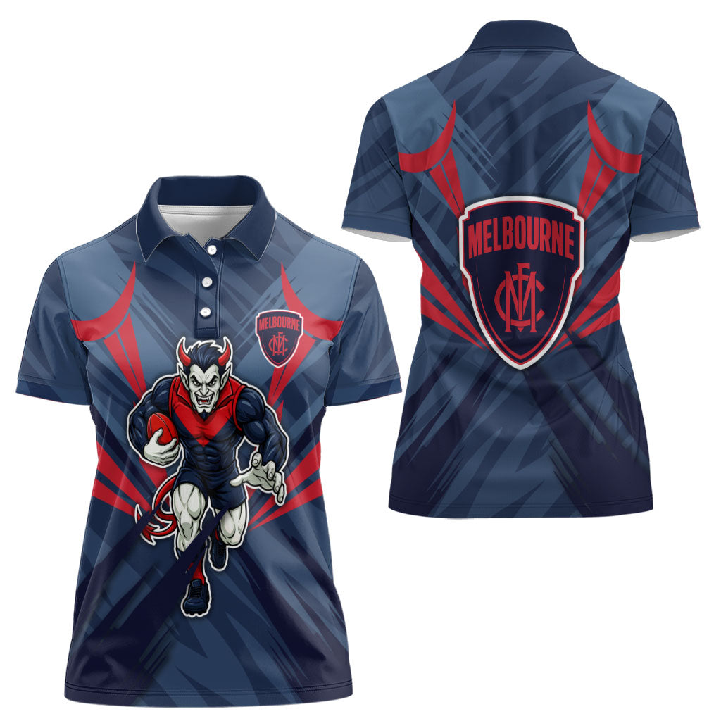 Melbourne Demons Australian Football Women Polo Shirt Fierce Devil Mascot - Bold Team Colors