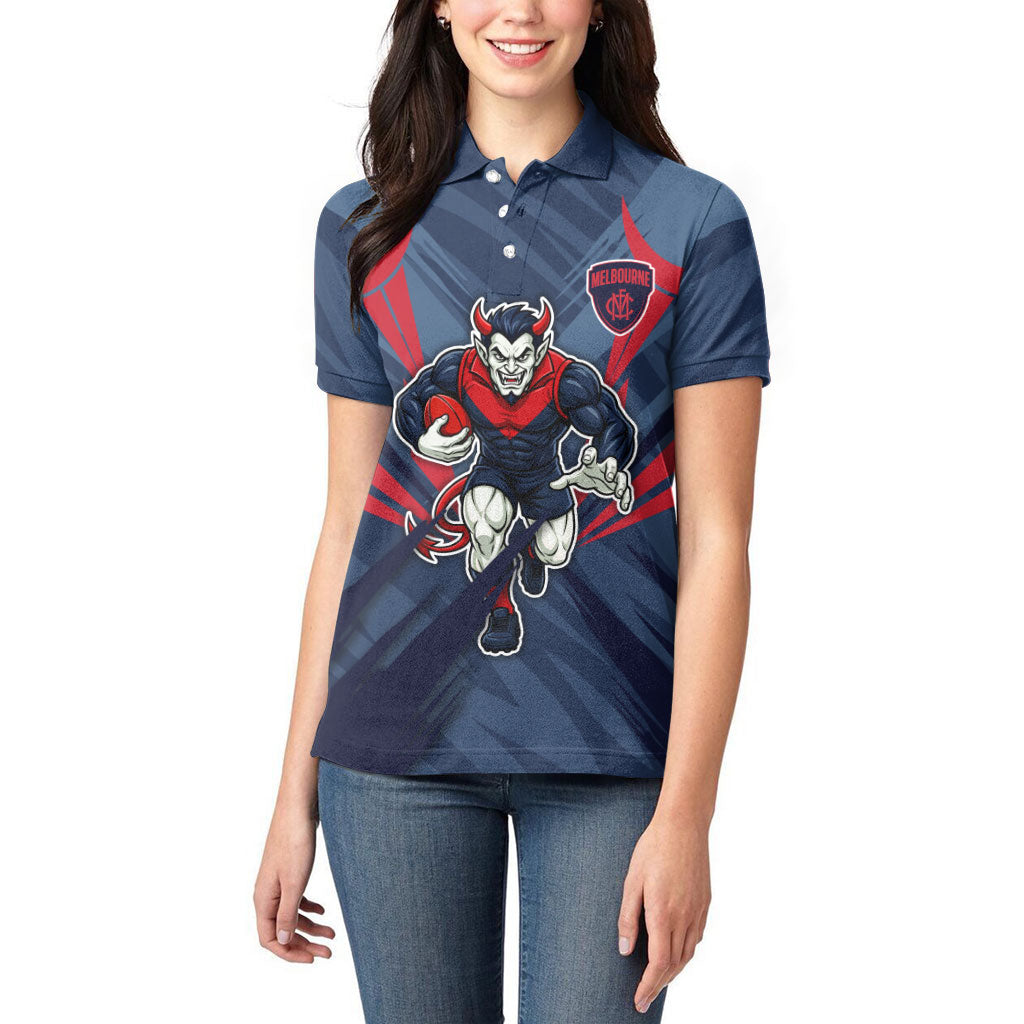 Melbourne Demons Australian Football Women Polo Shirt Fierce Devil Mascot - Bold Team Colors