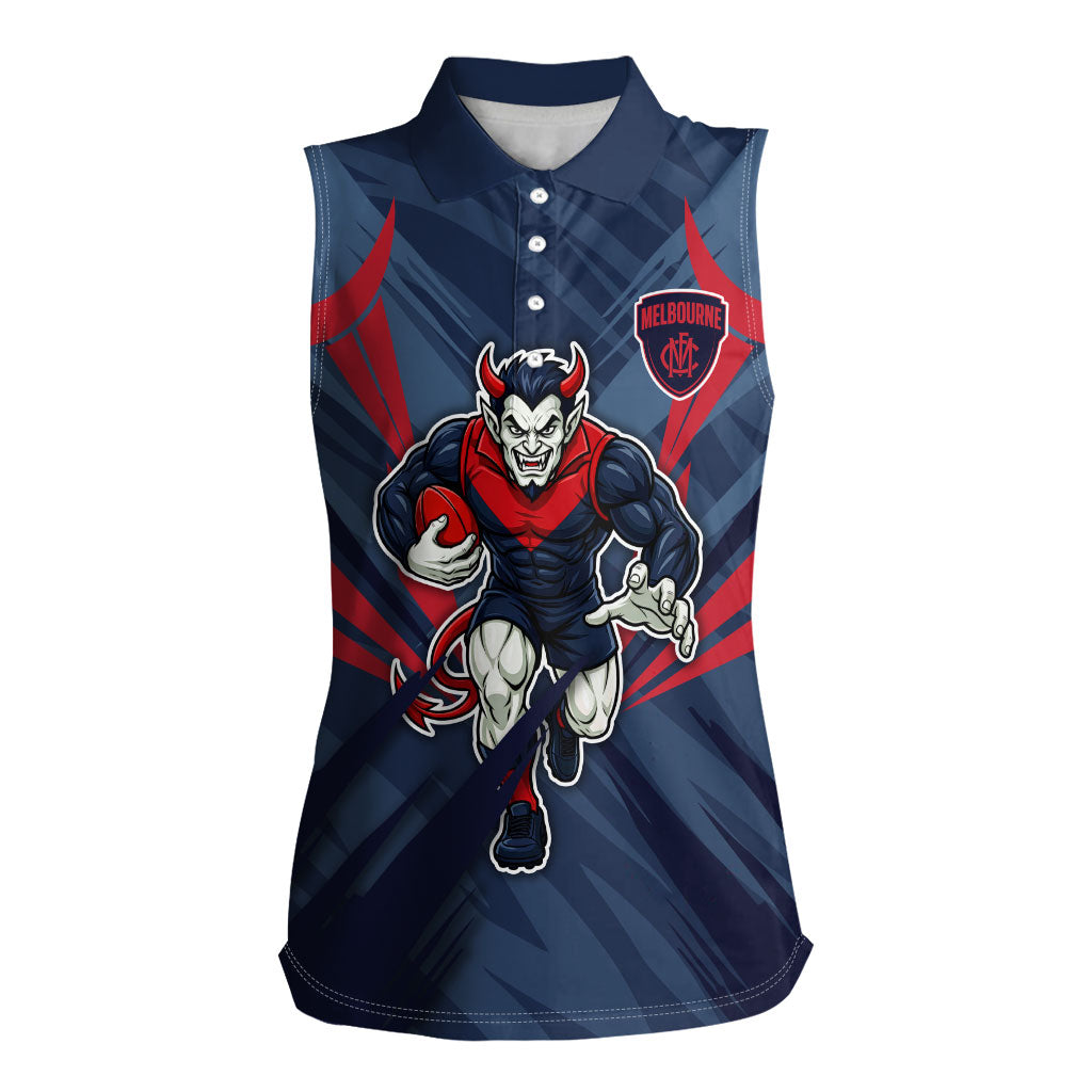 Melbourne Demons Australian Football Women Sleeveless Polo Shirt Fierce Devil Mascot - Bold Team Colors
