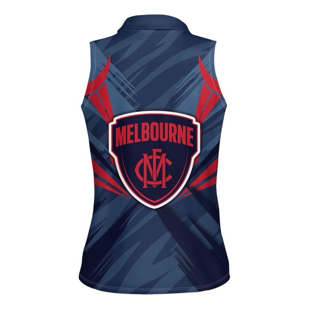 Melbourne Demons Australian Football Women Sleeveless Polo Shirt Fierce Devil Mascot - Bold Team Colors