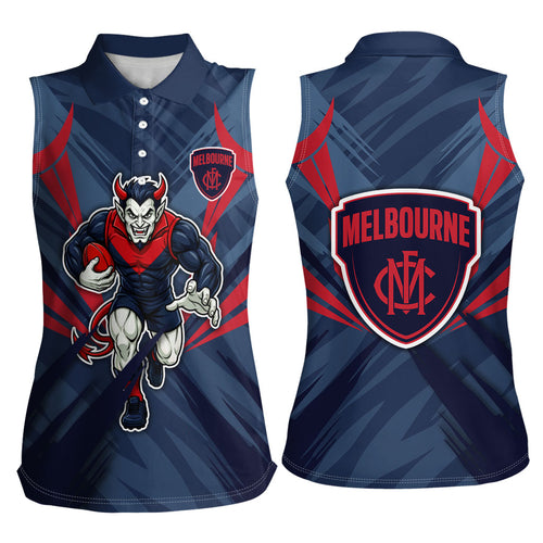 Melbourne Demons Australian Football Women Sleeveless Polo Shirt Fierce Devil Mascot - Bold Team Colors