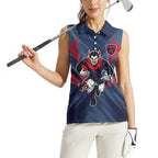 Melbourne Demons Australian Football Women Sleeveless Polo Shirt Fierce Devil Mascot - Bold Team Colors