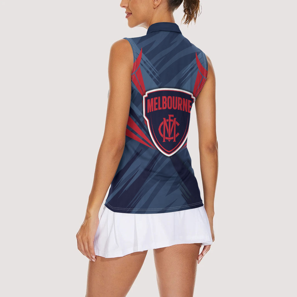 Melbourne Demons Australian Football Women Sleeveless Polo Shirt Fierce Devil Mascot - Bold Team Colors