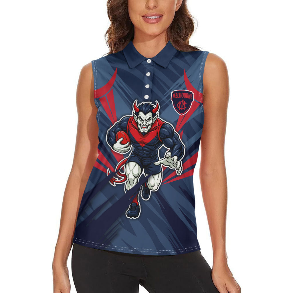Melbourne Demons Australian Football Women Sleeveless Polo Shirt Fierce Devil Mascot - Bold Team Colors