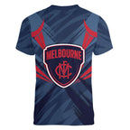 Melbourne Demons Australian Football Women V-Neck T-Shirt Fierce Devil Mascot - Bold Team Colors