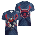 Melbourne Demons Australian Football Women V-Neck T-Shirt Fierce Devil Mascot - Bold Team Colors