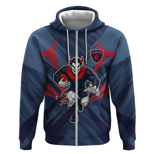 Melbourne Demons Australian Football Zip Hoodie Fierce Devil Mascot - Bold Team Colors
