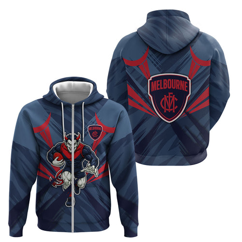 Melbourne Demons Australian Football Zip Hoodie Fierce Devil Mascot - Bold Team Colors
