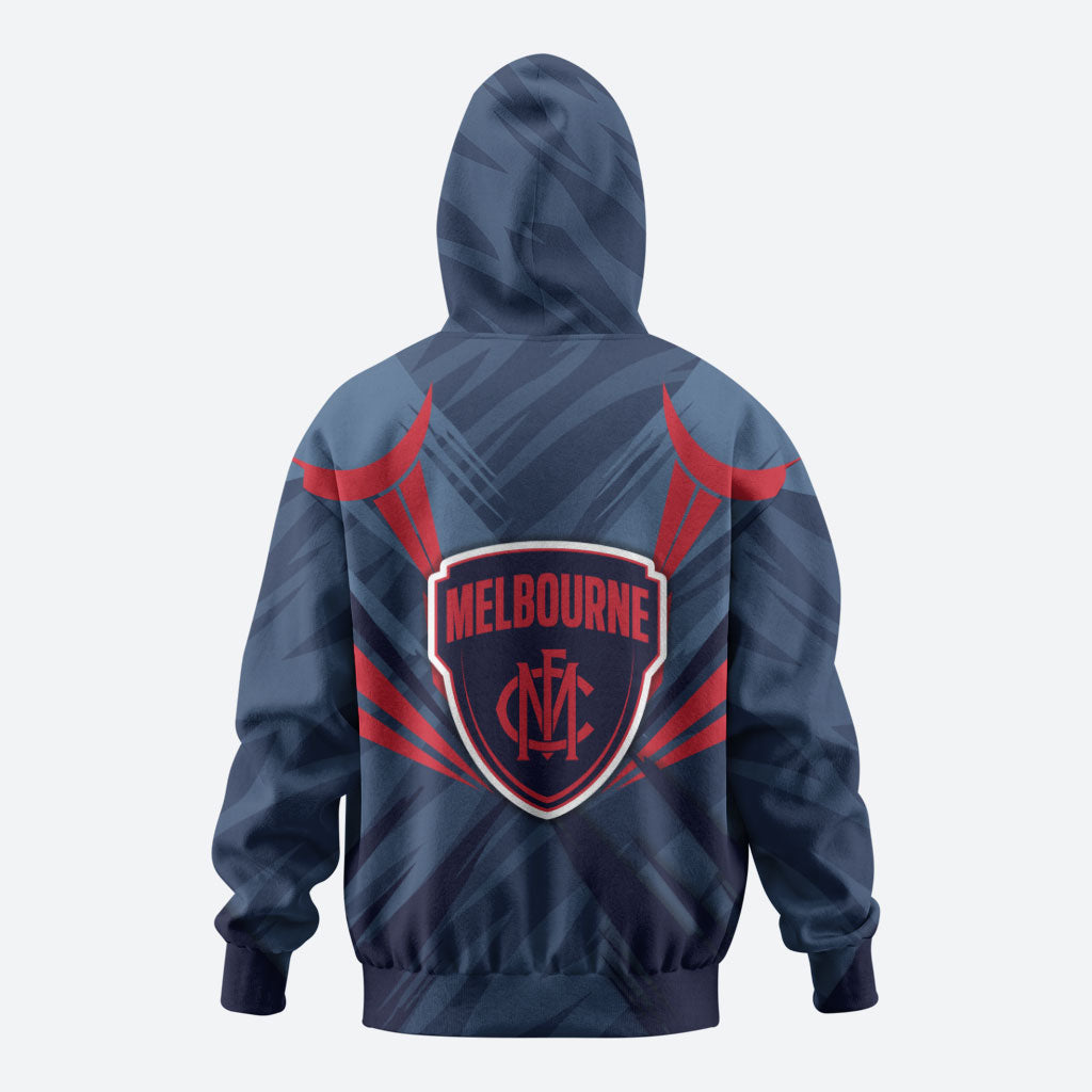 Melbourne Demons Australian Football Zip Hoodie Fierce Devil Mascot - Bold Team Colors