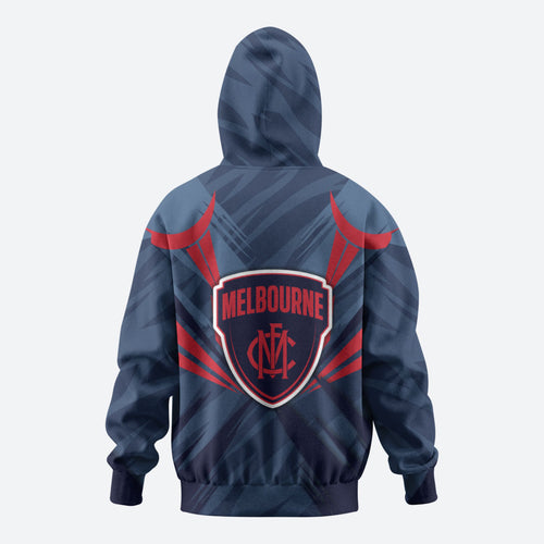 Melbourne Demons Australian Football Zip Hoodie Fierce Devil Mascot - Bold Team Colors