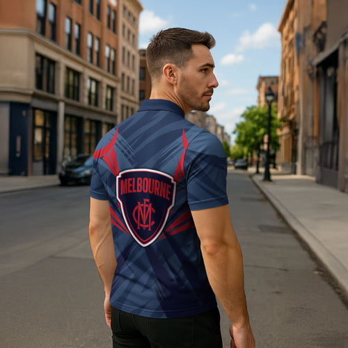 Melbourne Demons Australian Football Zipper Polo Shirt Fierce Devil Mascot - Bold Team Colors