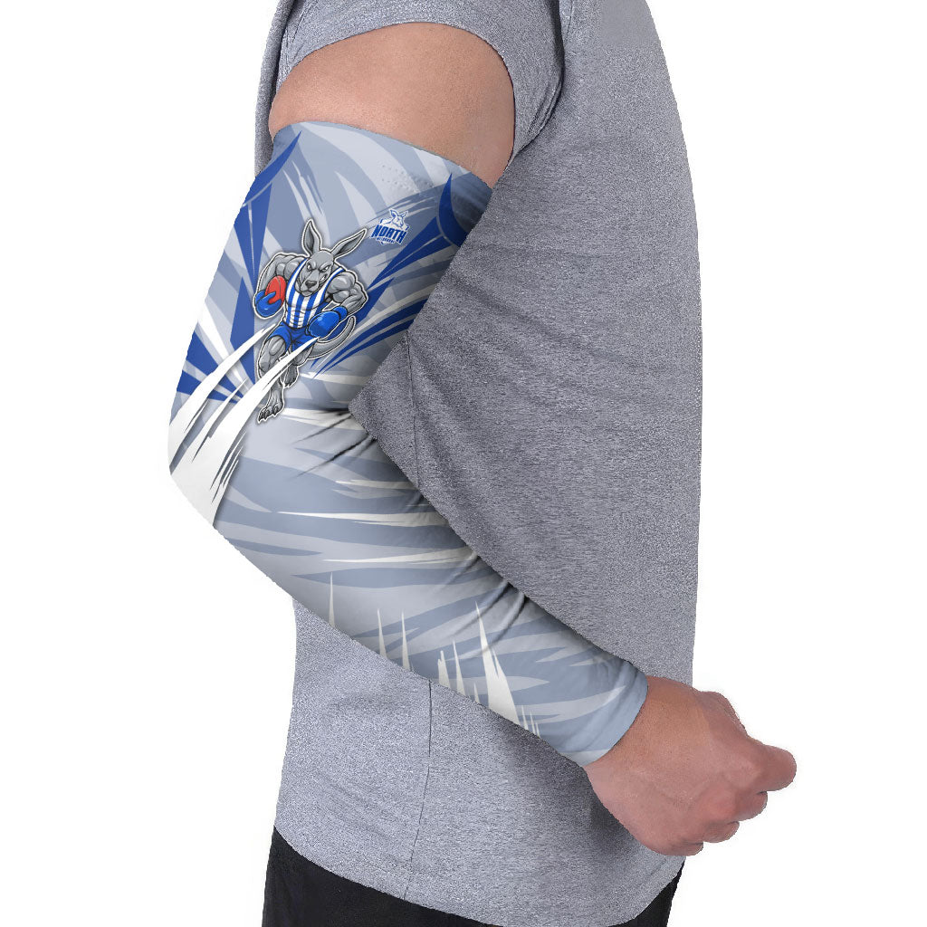 North Melbourne Kangaroos Australian Football Arm Sleeves Powerful Kangaroo Mascot - Bold Team Colors