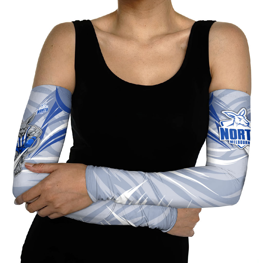North Melbourne Kangaroos Australian Football Arm Sleeves Powerful Kangaroo Mascot - Bold Team Colors