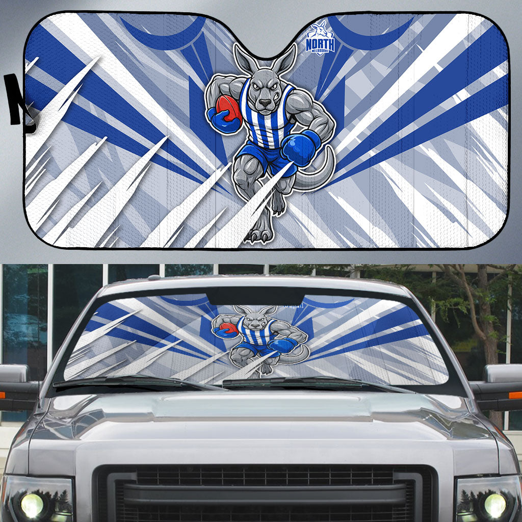 North Melbourne Kangaroos Australian Football Auto Sun Shade Powerful Kangaroo Mascot - Bold Team Colors
