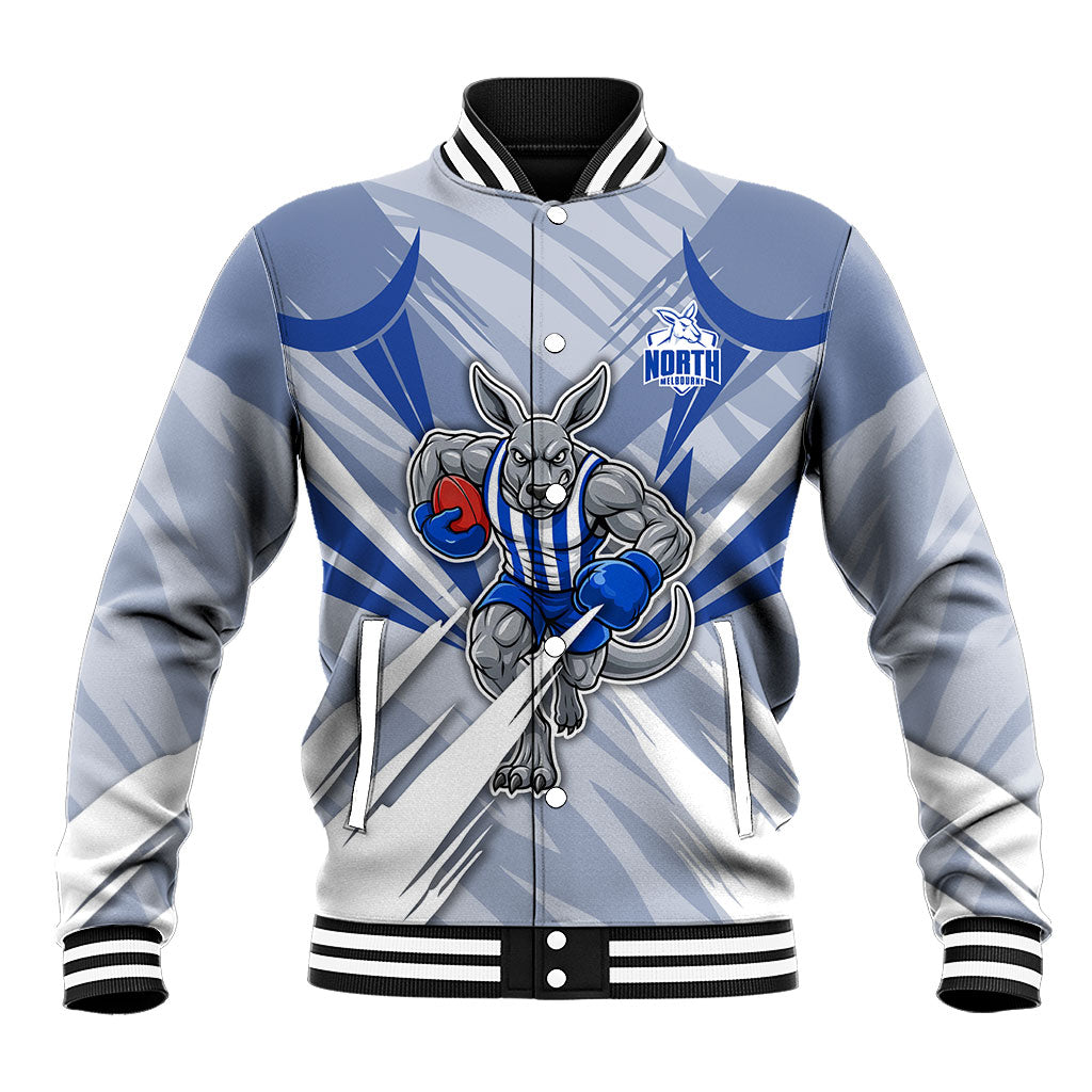 North Melbourne Kangaroos Australian Football Baseball Jacket Powerful Kangaroo Mascot - Bold Team Colors
