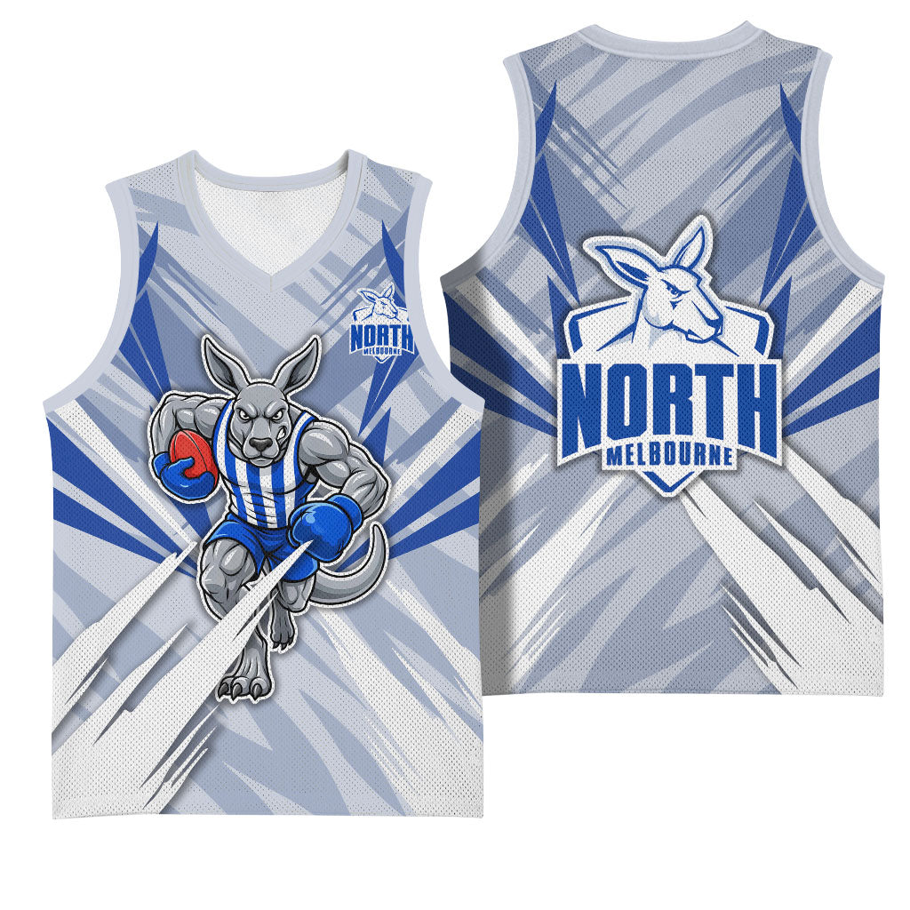 North Melbourne Kangaroos Australian Football Basketball Jersey Powerful Kangaroo Mascot - Bold Team Colors