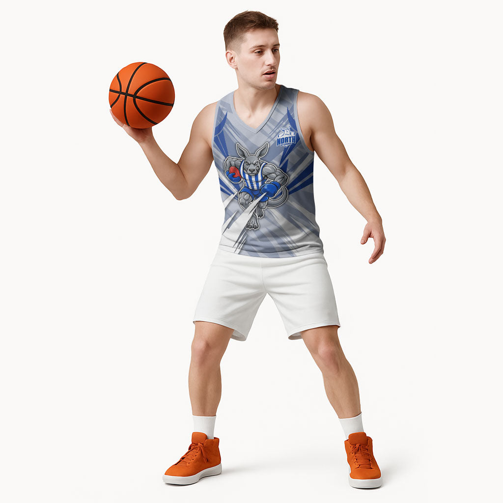 North Melbourne Kangaroos Australian Football Basketball Jersey Powerful Kangaroo Mascot - Bold Team Colors