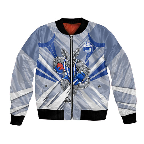 North Melbourne Kangaroos Australian Football Bomber Jacket Powerful Kangaroo Mascot - Bold Team Colors