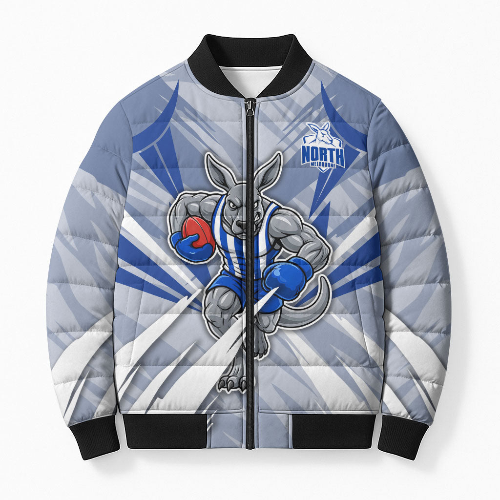 North Melbourne Kangaroos Australian Football Bomber Puffer Jacket Powerful Kangaroo Mascot - Bold Team Colors